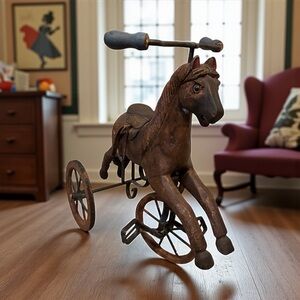 Vintage Brown Horse Tricycle Home Accent